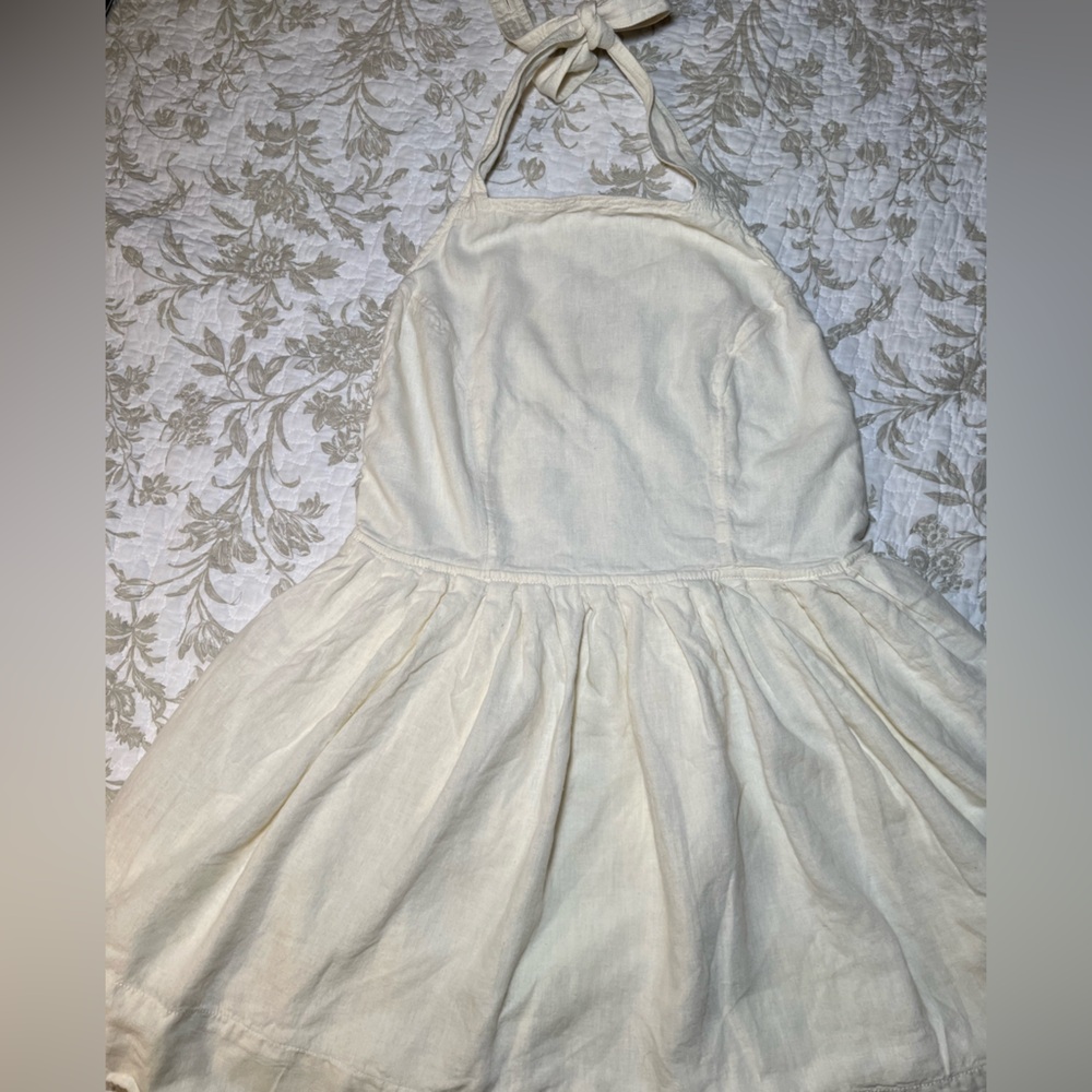 Free People Linen Blend Pinafore Mini Dress Tunic Backless Halter, size large - Picture 2 of 14